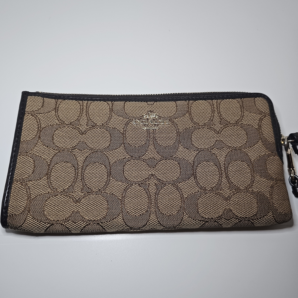Coach Brown and Black Signature Wallet Wristlet